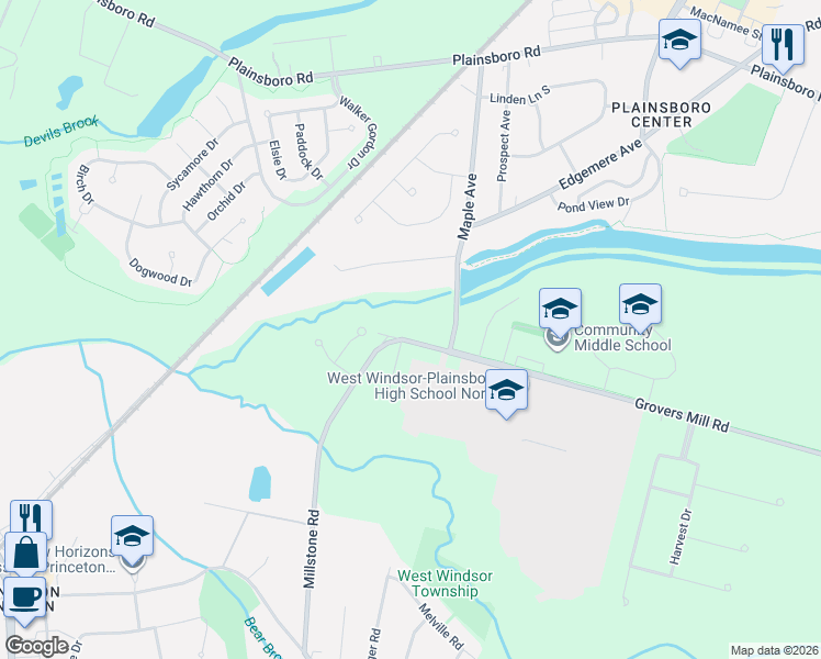map of restaurants, bars, coffee shops, grocery stores, and more near 43 Maple Avenue in Middlesex County