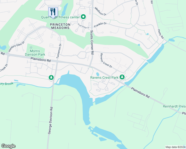 map of restaurants, bars, coffee shops, grocery stores, and more near 1719 Aspen Drive in Plainsboro Township