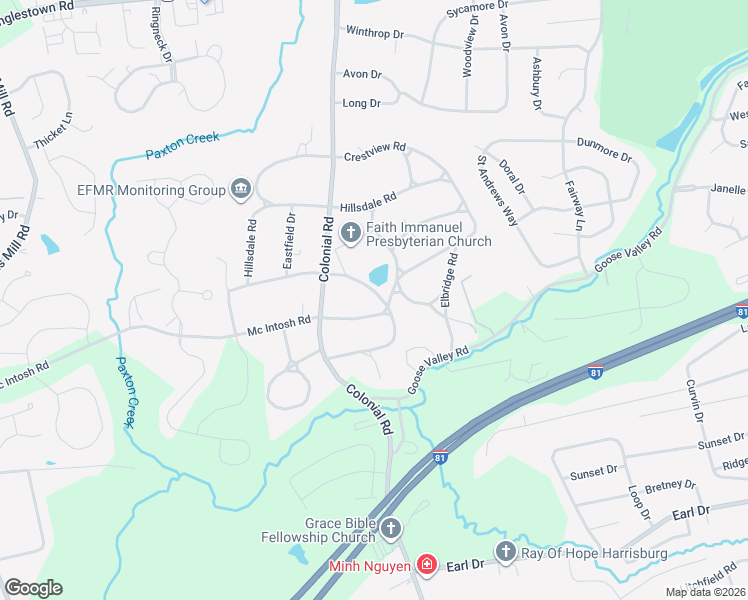 map of restaurants, bars, coffee shops, grocery stores, and more near 4314 Lakeview Road in Harrisburg
