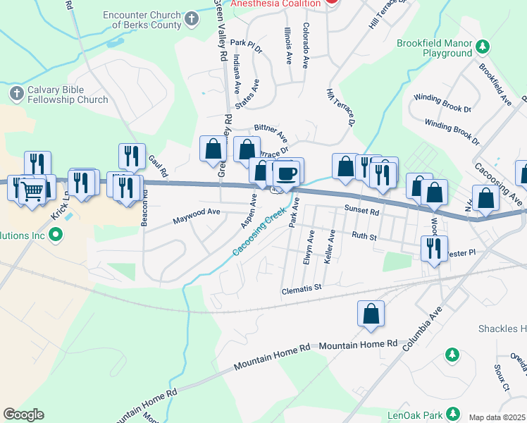 map of restaurants, bars, coffee shops, grocery stores, and more near 4610 Penn Avenue in Berks County