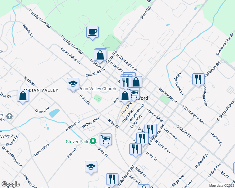 map of restaurants, bars, coffee shops, grocery stores, and more near 8 Branch Avenue in Telford
