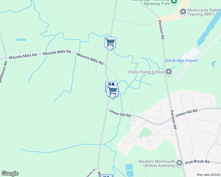 map of restaurants, bars, coffee shops, grocery stores, and more near 401 Mounts Mills Rd in Monroe Township