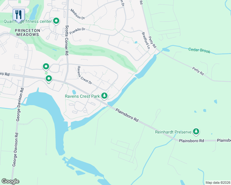 map of restaurants, bars, coffee shops, grocery stores, and more near 513 Ravens Crest Drive in Plainsboro Township