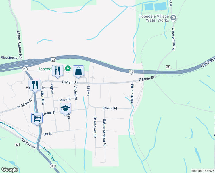map of restaurants, bars, coffee shops, grocery stores, and more near 177 East Main Street in Hopedale