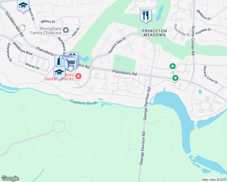 map of restaurants, bars, coffee shops, grocery stores, and more near 137 Thoreau Drive in Princeton Meadows