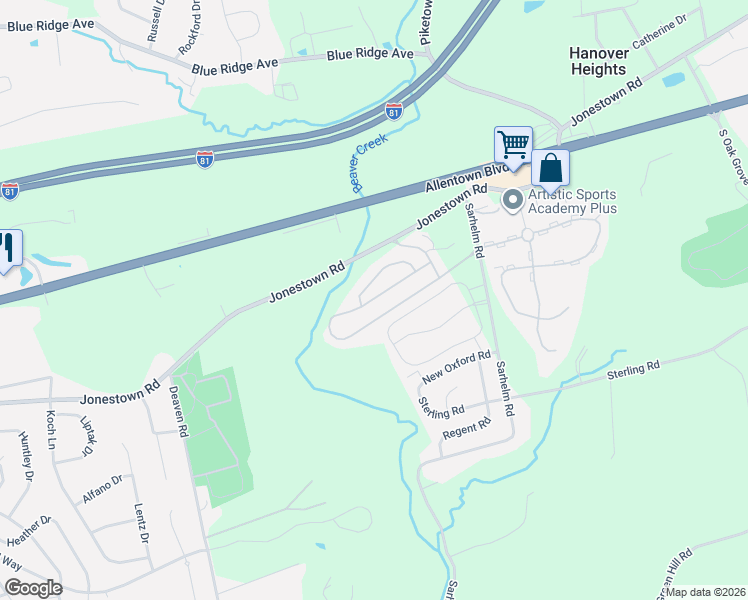 map of restaurants, bars, coffee shops, grocery stores, and more near 108 Barnwood Place in Harrisburg