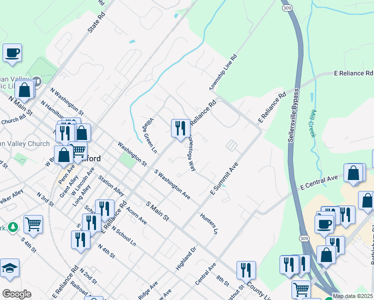 map of restaurants, bars, coffee shops, grocery stores, and more near 112 Reliance Circle in Telford