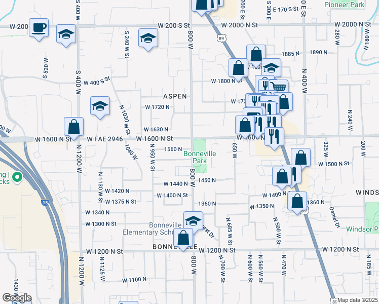 map of restaurants, bars, coffee shops, grocery stores, and more near 1553 North 800 West in Orem