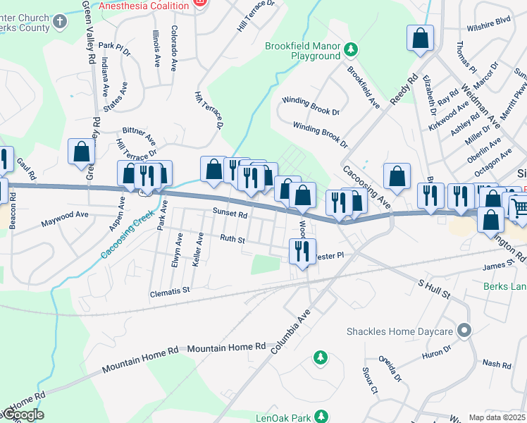 map of restaurants, bars, coffee shops, grocery stores, and more near 4222 Penn Avenue in Sinking Spring