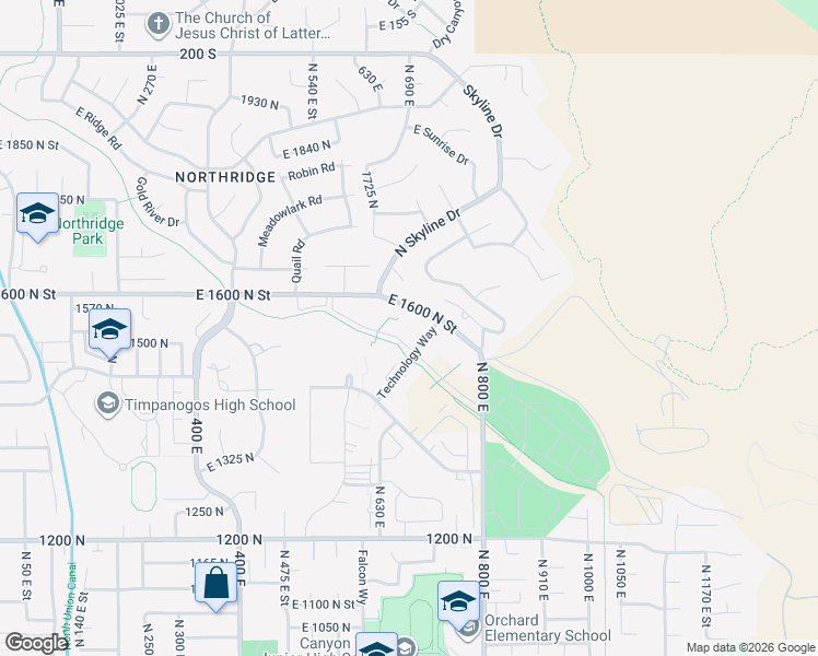 map of restaurants, bars, coffee shops, grocery stores, and more near 1513 Technology Way in Orem