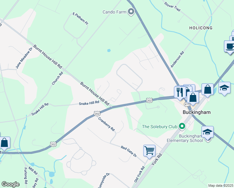 map of restaurants, bars, coffee shops, grocery stores, and more near 4577 French Drive in Doylestown