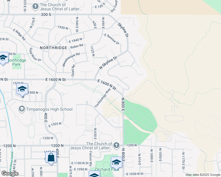 map of restaurants, bars, coffee shops, grocery stores, and more near 1530 Technology Way in Orem
