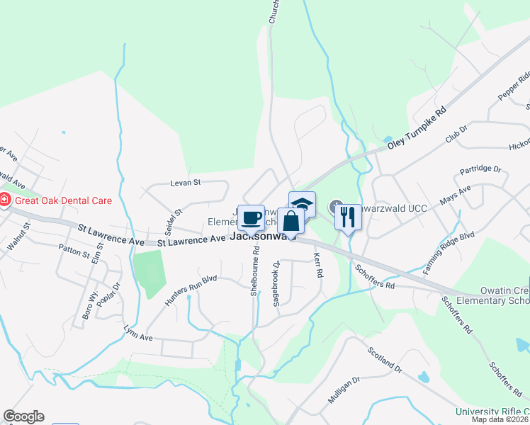 map of restaurants, bars, coffee shops, grocery stores, and more near 4334 Hilldale Road in Reading