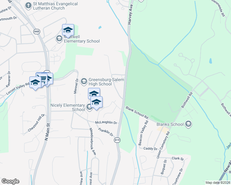 map of restaurants, bars, coffee shops, grocery stores, and more near 18 Meadow Drive in Greensburg