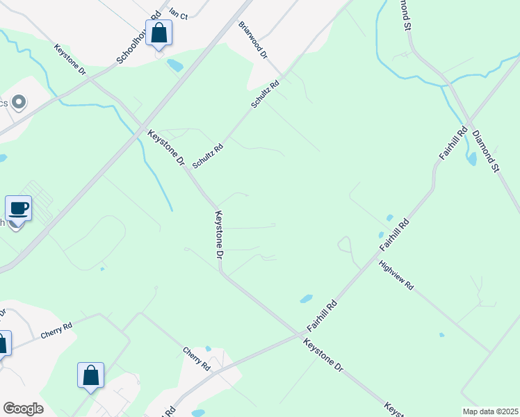 map of restaurants, bars, coffee shops, grocery stores, and more near 1107 Keystone Drive in Sellersville