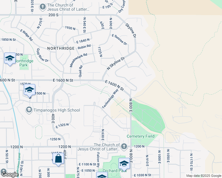 map of restaurants, bars, coffee shops, grocery stores, and more near 1559 Technology Way in Orem