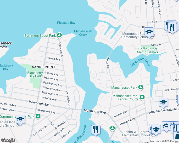 map of restaurants, bars, coffee shops, grocery stores, and more near 21 Cordelia Court in Long Branch