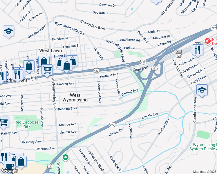 map of restaurants, bars, coffee shops, grocery stores, and more near 2031 Cleveland Avenue in West Lawn