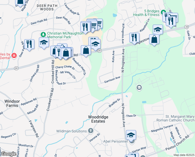 map of restaurants, bars, coffee shops, grocery stores, and more near 2412 Jericho Drive in Harrisburg