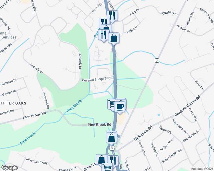 map of restaurants, bars, coffee shops, grocery stores, and more near 210 Covered Bridge Boulevard in Manalapan Township