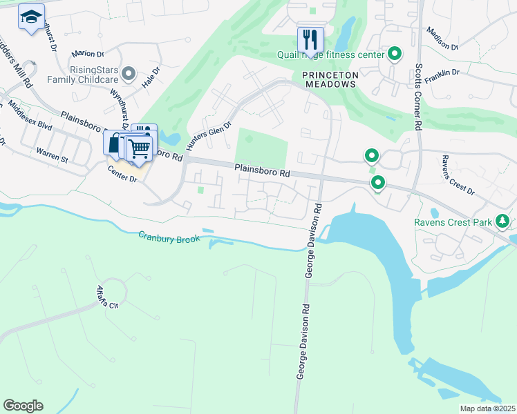 map of restaurants, bars, coffee shops, grocery stores, and more near 87 Thoreau Drive in Plainsboro Township