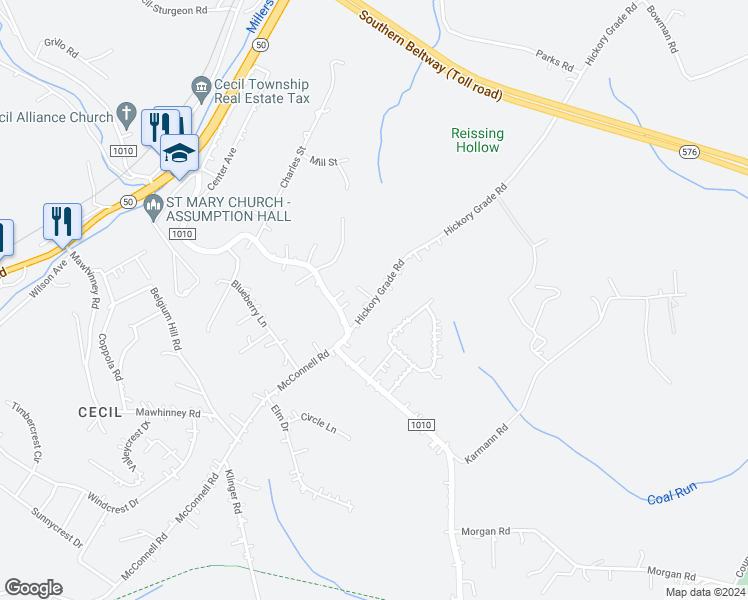 map of restaurants, bars, coffee shops, grocery stores, and more near 1 Andreis Lane in Cecil-Bishop