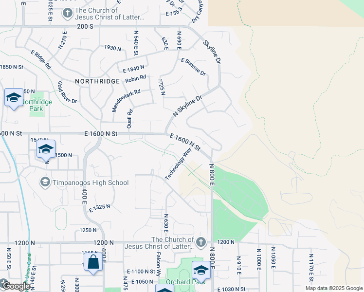 map of restaurants, bars, coffee shops, grocery stores, and more near 1513 Technology Way in Orem
