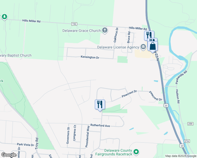map of restaurants, bars, coffee shops, grocery stores, and more near 1859 U.S. Highway 23 North in Delaware