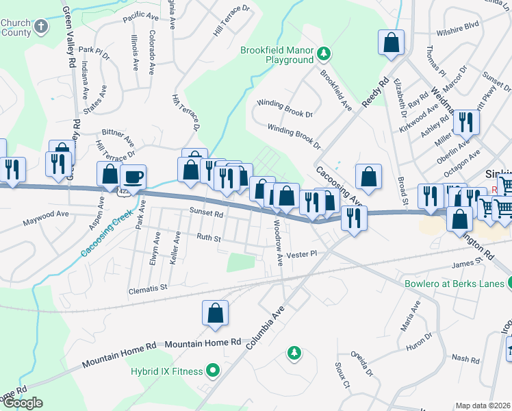 map of restaurants, bars, coffee shops, grocery stores, and more near 4133 Penn Avenue in Sinking Spring