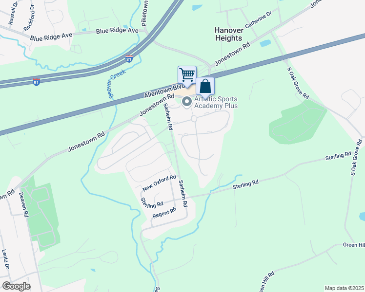 map of restaurants, bars, coffee shops, grocery stores, and more near 150 Radle Road in Harrisburg