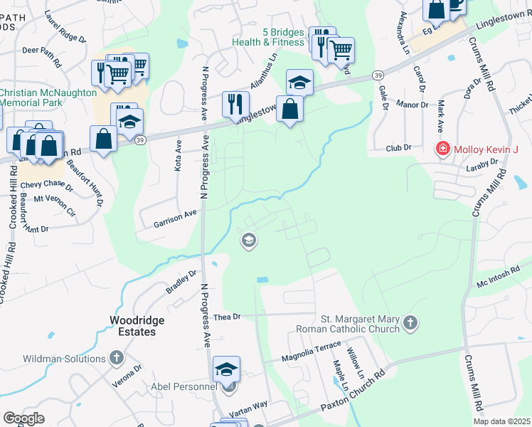 map of restaurants, bars, coffee shops, grocery stores, and more near 2436 Hawthorne Drive in Harrisburg