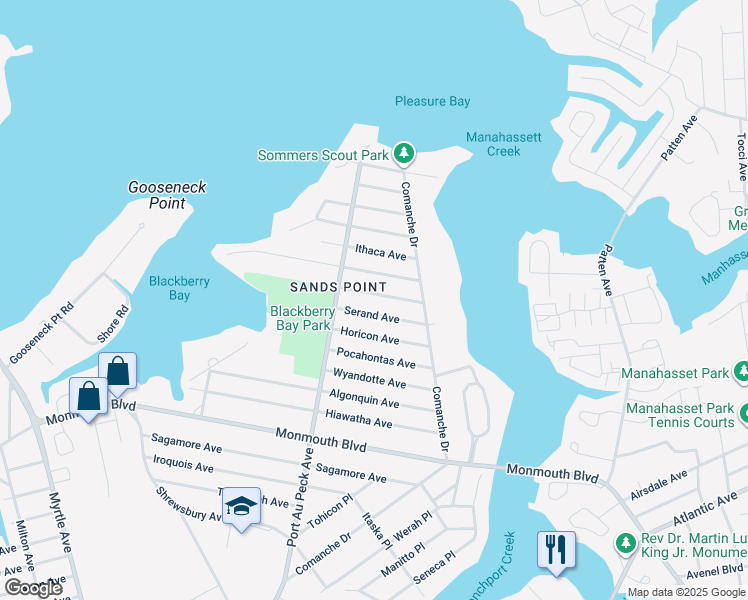 map of restaurants, bars, coffee shops, grocery stores, and more near 42 Mohican Avenue in Oceanport