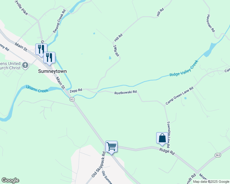 map of restaurants, bars, coffee shops, grocery stores, and more near 2310 Rostkowski Road in Green Lane