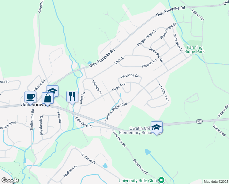 map of restaurants, bars, coffee shops, grocery stores, and more near 111 Harvest Lane in Reading