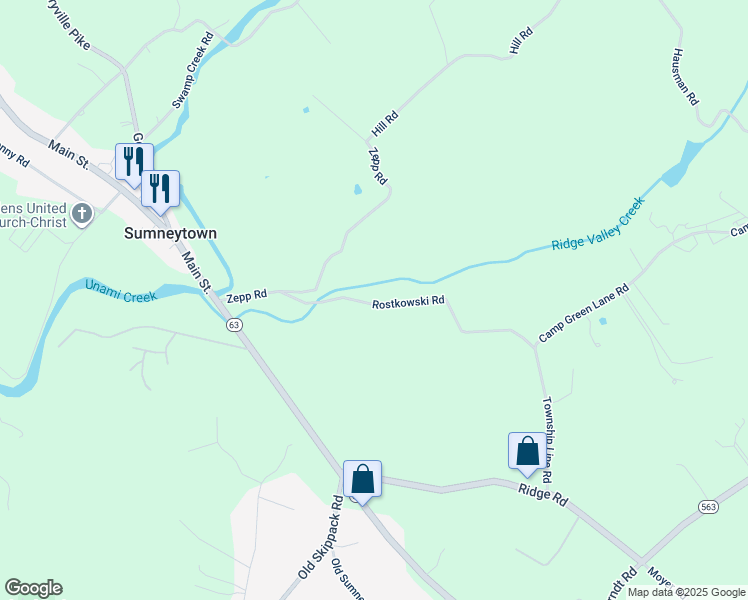 map of restaurants, bars, coffee shops, grocery stores, and more near 2310 Rostkowski Road in Green Lane