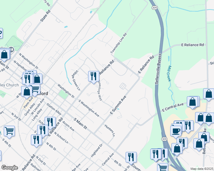 map of restaurants, bars, coffee shops, grocery stores, and more near 45 Reliance Court in Telford