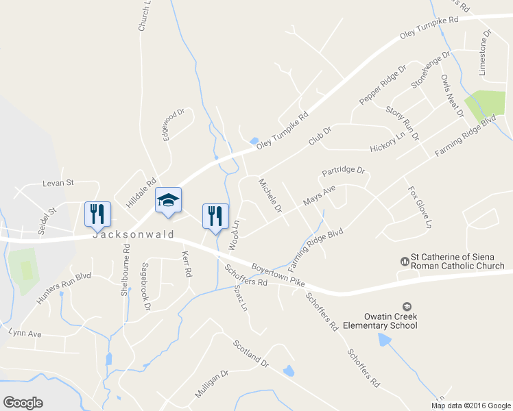 map of restaurants, bars, coffee shops, grocery stores, and more near 108 Center Lane in Reading