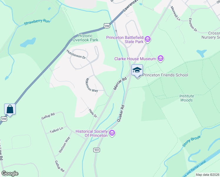map of restaurants, bars, coffee shops, grocery stores, and more near 701-793 Mercer Rd in Princeton