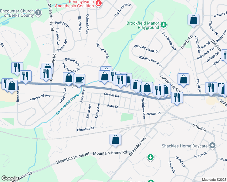 map of restaurants, bars, coffee shops, grocery stores, and more near 4332 West Penn Avenue in Sinking Spring
