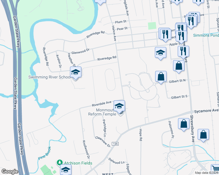 map of restaurants, bars, coffee shops, grocery stores, and more near 7 Green Meadow Dr in Tinton Falls