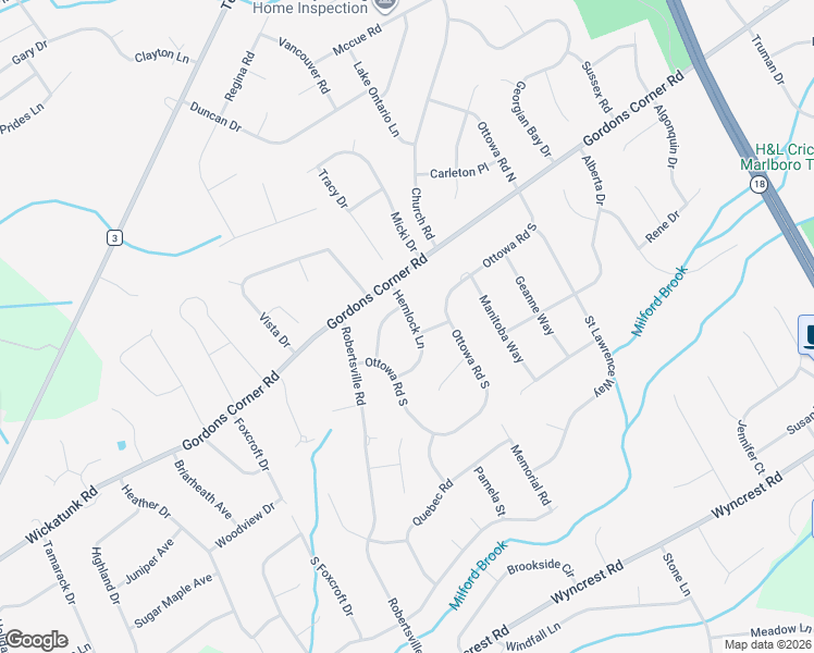 map of restaurants, bars, coffee shops, grocery stores, and more near 11 Hemlock Lane in Marlboro Township