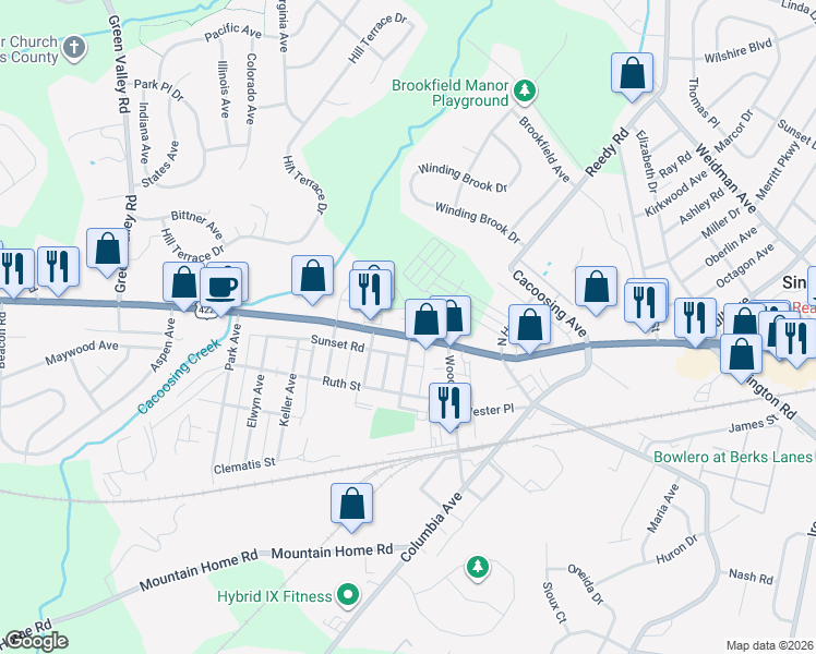 map of restaurants, bars, coffee shops, grocery stores, and more near 4133 Penn Avenue in Sinking Spring
