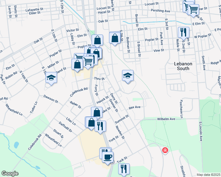 map of restaurants, bars, coffee shops, grocery stores, and more near 945 Cornwall Road in Lebanon