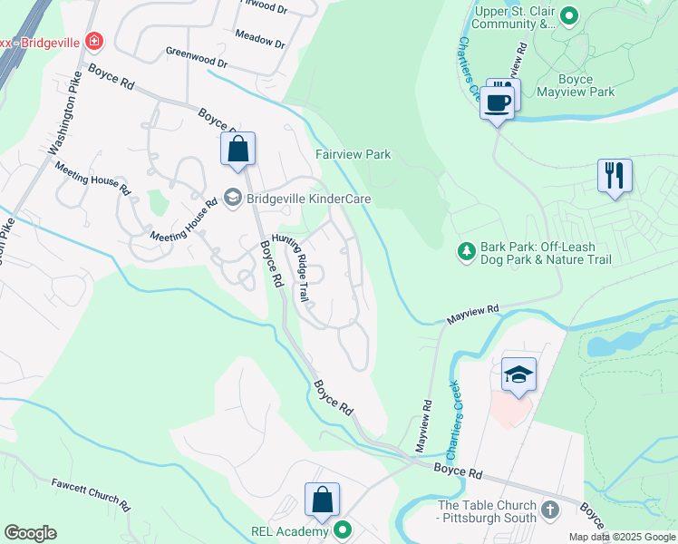 map of restaurants, bars, coffee shops, grocery stores, and more near 2538 Hunting Ridge Trail in Bridgeville