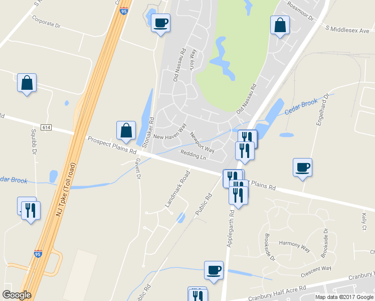 map of restaurants, bars, coffee shops, grocery stores, and more near 430A Redding Lane in Monroe Township