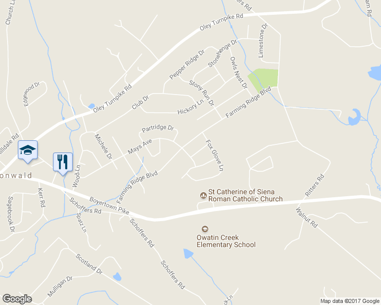 map of restaurants, bars, coffee shops, grocery stores, and more near 4901 Mayapple Lane in Reading