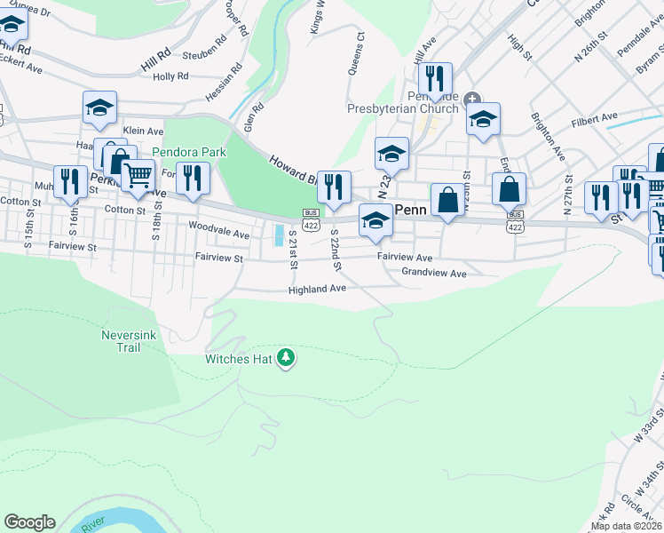 map of restaurants, bars, coffee shops, grocery stores, and more near 2146 Fairview Avenue in Mount Penn