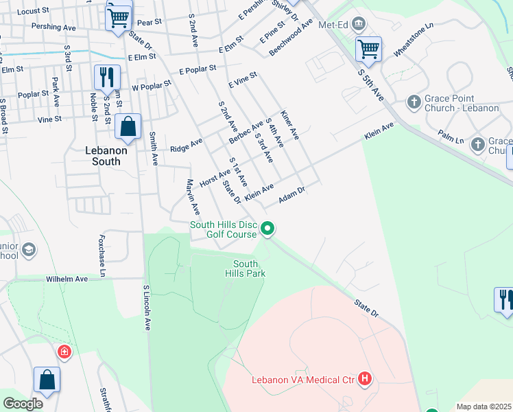 map of restaurants, bars, coffee shops, grocery stores, and more near 1103 South 1st Avenue in Lebanon