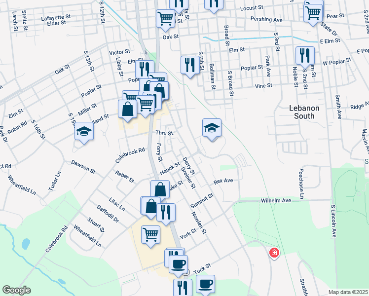 map of restaurants, bars, coffee shops, grocery stores, and more near 945 Cornwall Road in Lebanon