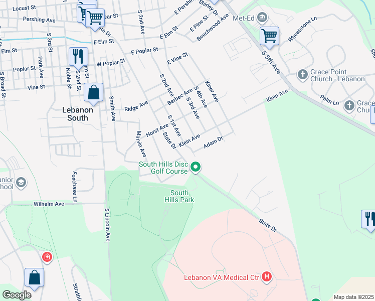map of restaurants, bars, coffee shops, grocery stores, and more near 1103 South 1st Avenue in Lebanon